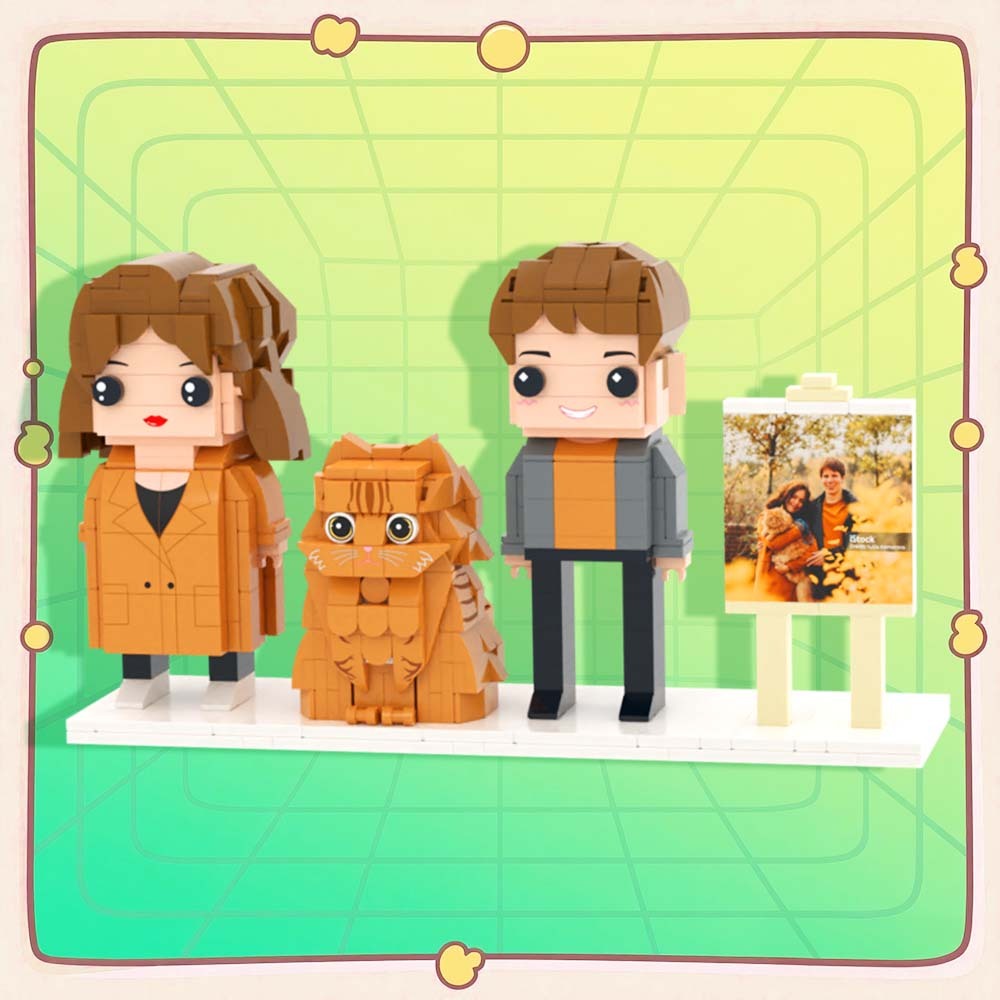 Personalizowane Figurki Z Klocków Przedstawiające Dwie Osoby, Pełne Ciała, Personalizowane Figurki Z Klocków Ze Zwierzętami, Prezent Dla Pary - MyCustomBrickFigures