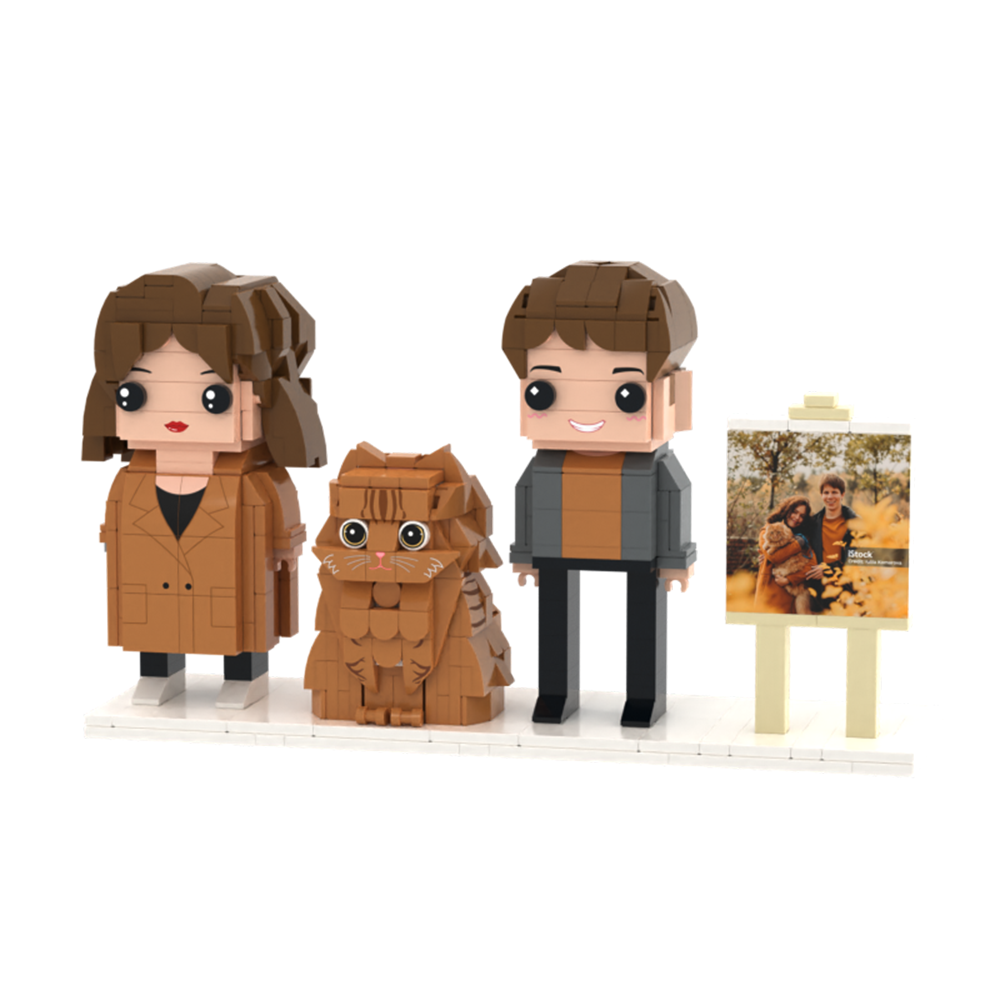 Personalizowane Figurki Z Klocków Przedstawiające Dwie Osoby, Pełne Ciała, Personalizowane Figurki Z Klocków Ze Zwierzętami, Prezent Dla Pary - MyCustomBrickFigures