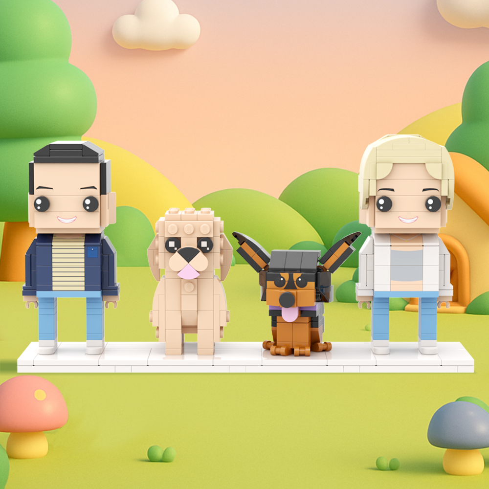 Personalizowane Figurki Z Klocków Przedstawiające Dwie Osoby, Pełne Ciała, Personalizowane Figurki Z Klocków Ze Zwierzętami, Prezent Dla Pary - MyCustomBrickFigures