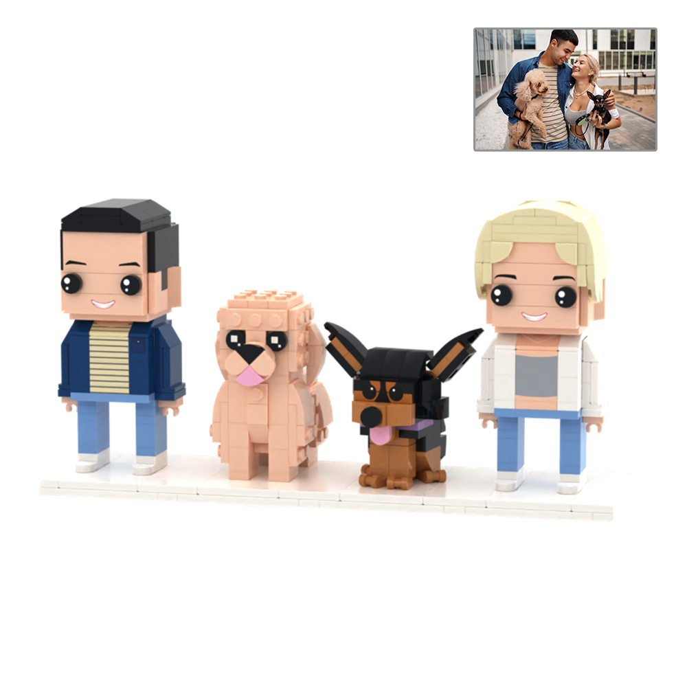 Personalizowane Figurki Z Klocków Przedstawiające Dwie Osoby, Pełne Ciała, Personalizowane Figurki Z Klocków Ze Zwierzętami, Prezent Dla Pary - MyCustomBrickFigures