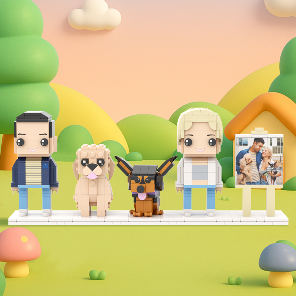 Personalizowane Figurki Z Klocków Przedstawiające Dwie Osoby, Pełne Ciała, Personalizowane Figurki Z Klocków Ze Zwierzętami, Prezent Dla Pary - MyCustomBrickFigures