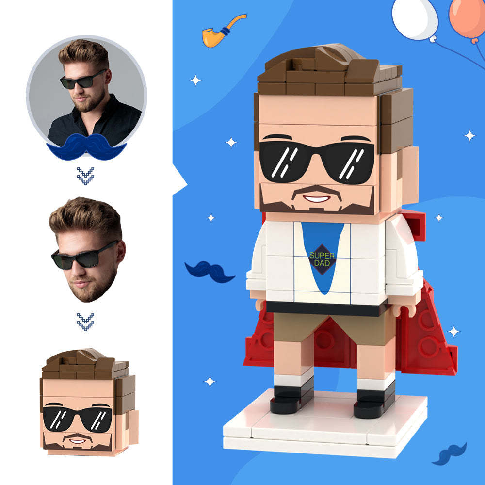 Prezenty Dla Taty Niestandardowe Figurki Z Klocków Głowy Super Tato Figurki Z Klocków Mała Zabawka Z Klocków - MyCustomBrickFigures