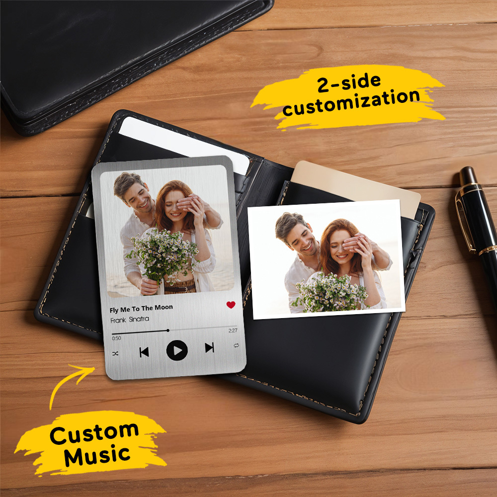 Niestandardowa Metalowa Karta Portfela Z Ulubioną Piosenką-spersonalizowana Aluminiowa Karta Portfela Na Zdjęcia-prezenty Na Walentynki Dla Niego, Chłopaka, Męża - MyCustomBrickFigures