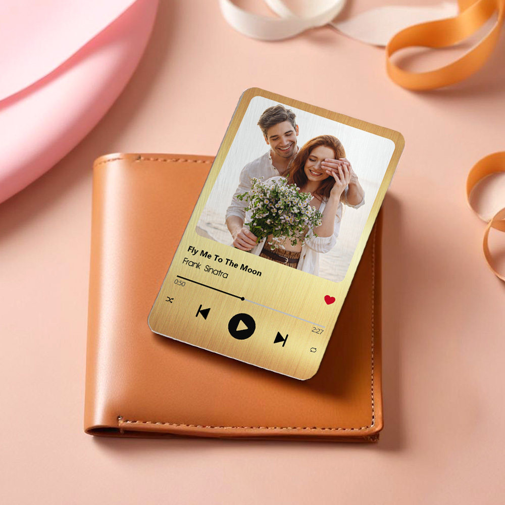 Niestandardowa Metalowa Karta Portfela Z Ulubioną Piosenką-spersonalizowana Aluminiowa Karta Portfela Na Zdjęcia-prezenty Na Walentynki Dla Niego, Chłopaka, Męża - MyCustomBrickFigures
