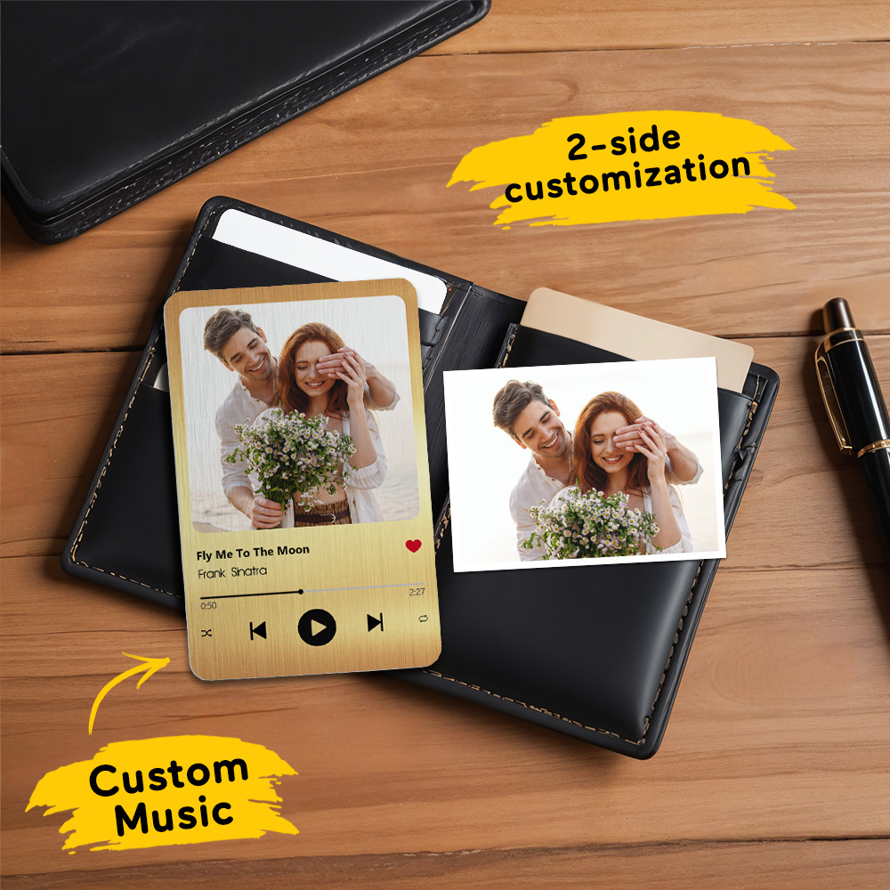 Niestandardowa Metalowa Karta Portfela Z Ulubioną Piosenką-spersonalizowana Aluminiowa Karta Portfela Na Zdjęcia-prezenty Na Walentynki Dla Niego, Chłopaka, Męża - MyCustomBrickFigures