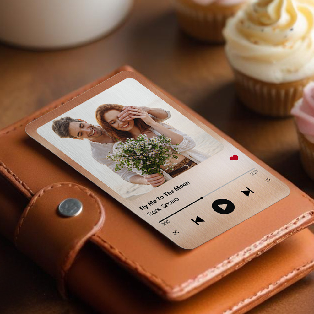 Niestandardowa Metalowa Karta Portfela Z Ulubioną Piosenką-spersonalizowana Aluminiowa Karta Portfela Na Zdjęcia-prezenty Na Walentynki Dla Niego, Chłopaka, Męża - MyCustomBrickFigures