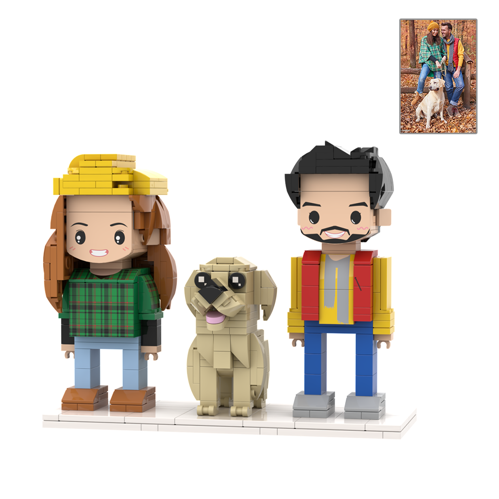 Personalizowane Figurki Z Klocków Przedstawiające Dwie Osoby, Pełne Ciała, Personalizowane Figurki Z Klocków Ze Zwierzętami, Prezent Dla Pary - MyCustomBrickFigures