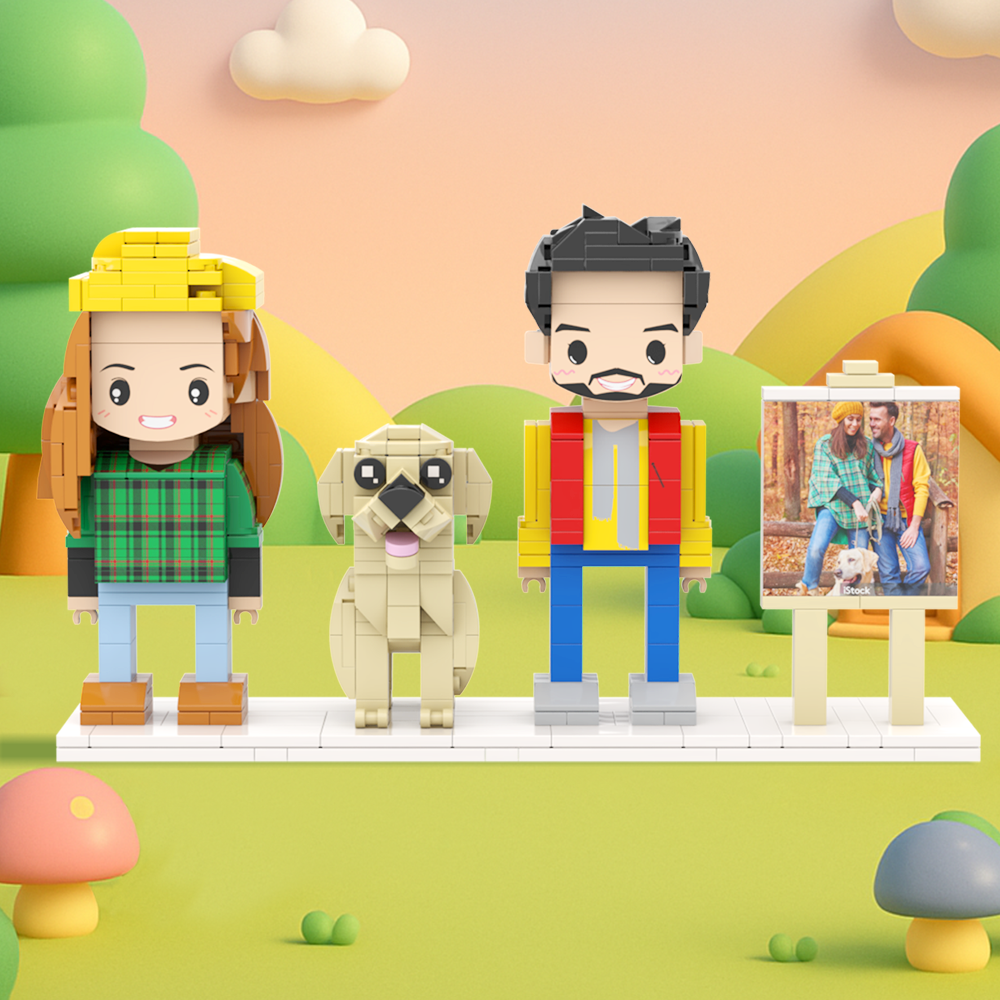 Personalizowane Figurki Z Klocków Przedstawiające Dwie Osoby, Pełne Ciała, Personalizowane Figurki Z Klocków Ze Zwierzętami, Prezent Dla Pary - MyCustomBrickFigures