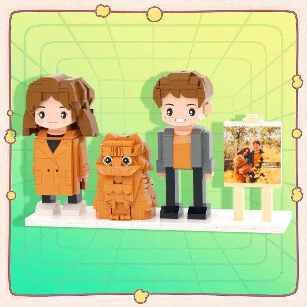 Personalizowane Figurki Z Klocków Przedstawiające Dwie Osoby, Pełne Ciała, Personalizowane Figurki Z Klocków Ze Zwierzętami, Prezent Dla Pary - MyCustomBrickFigures