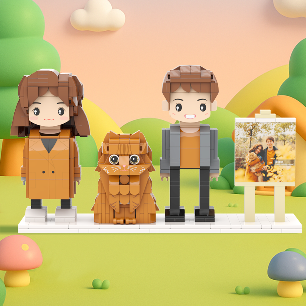 Personalizowane Figurki Z Klocków Przedstawiające Dwie Osoby, Pełne Ciała, Personalizowane Figurki Z Klocków Ze Zwierzętami, Prezent Dla Pary - MyCustomBrickFigures