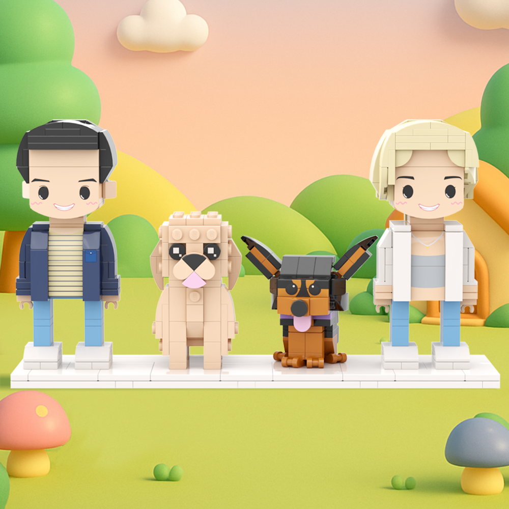 Personalizowane Figurki Z Klocków Przedstawiające Dwie Osoby, Pełne Ciała, Personalizowane Figurki Z Klocków Ze Zwierzętami, Prezent Dla Pary - MyCustomBrickFigures