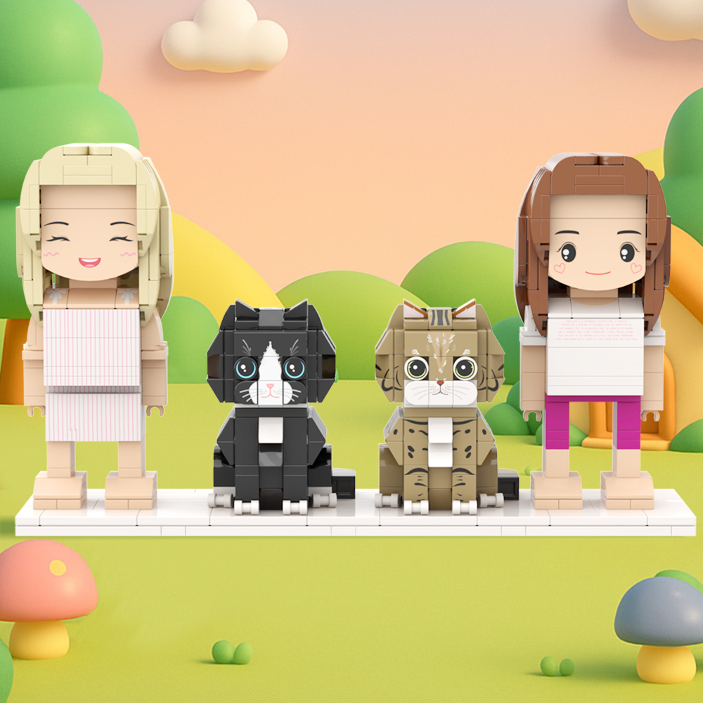 Personalizowane Figurki Z Klocków Przedstawiające Dwie Osoby, Pełne Ciała, Personalizowane Figurki Z Klocków Ze Zwierzętami, Prezent Dla Pary - MyCustomBrickFigures