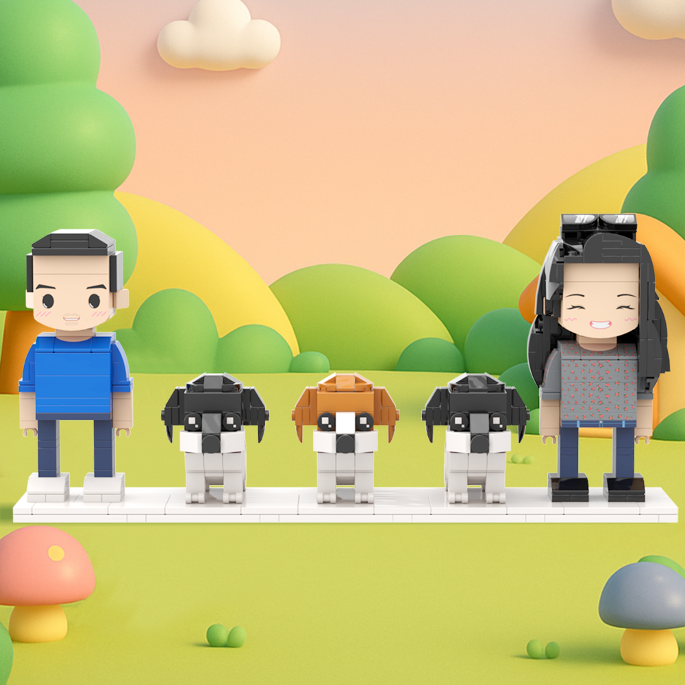 Personalizowane Figurki Z Klocków Przedstawiające Dwie Osoby, Pełne Ciała, Personalizowane Figurki Z Klocków Ze Zwierzętami, Prezent Dla Pary - MyCustomBrickFigures
