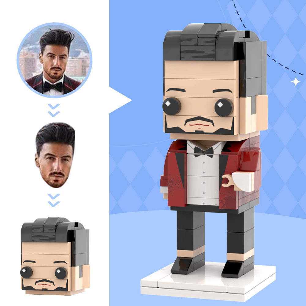 Fantastyczny Czerwony Garnitur Dla Męża Niestandardowe Figurki Z Cegły Głowy Spersonalizowane Figurki Z Cegły Mały Blok Cząstek Prezent Na Rocznicę Ślubu Dla Nowożeńców Pana Młodego - MyCustomBrickFigures