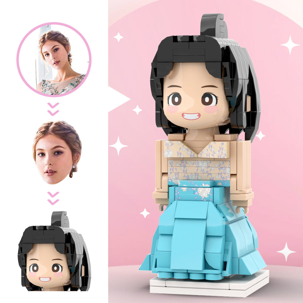 Piękna Niebieska Biała Suknia Ślubna Poza Wyobraźnią Niestandardowe Figurki Z Cegły Spersonalizowane Figurki Z Cegły Pamiątka Na Rocznicę Ślubu