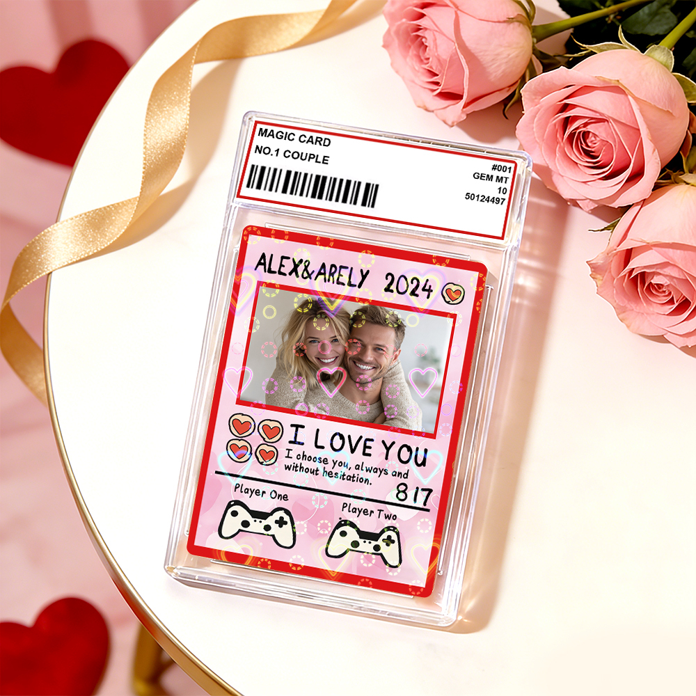 Spersonalizowana Walentynkowa Karta Dla Pary Z Mocą, Spersonalizowana Karta Rocznicowa Ze Zdjęciem Pary W Stylu Anime, Najlepszy Prezent Walentynkowy Dla Ukochanej Osoby - MyCustomBrickFigures