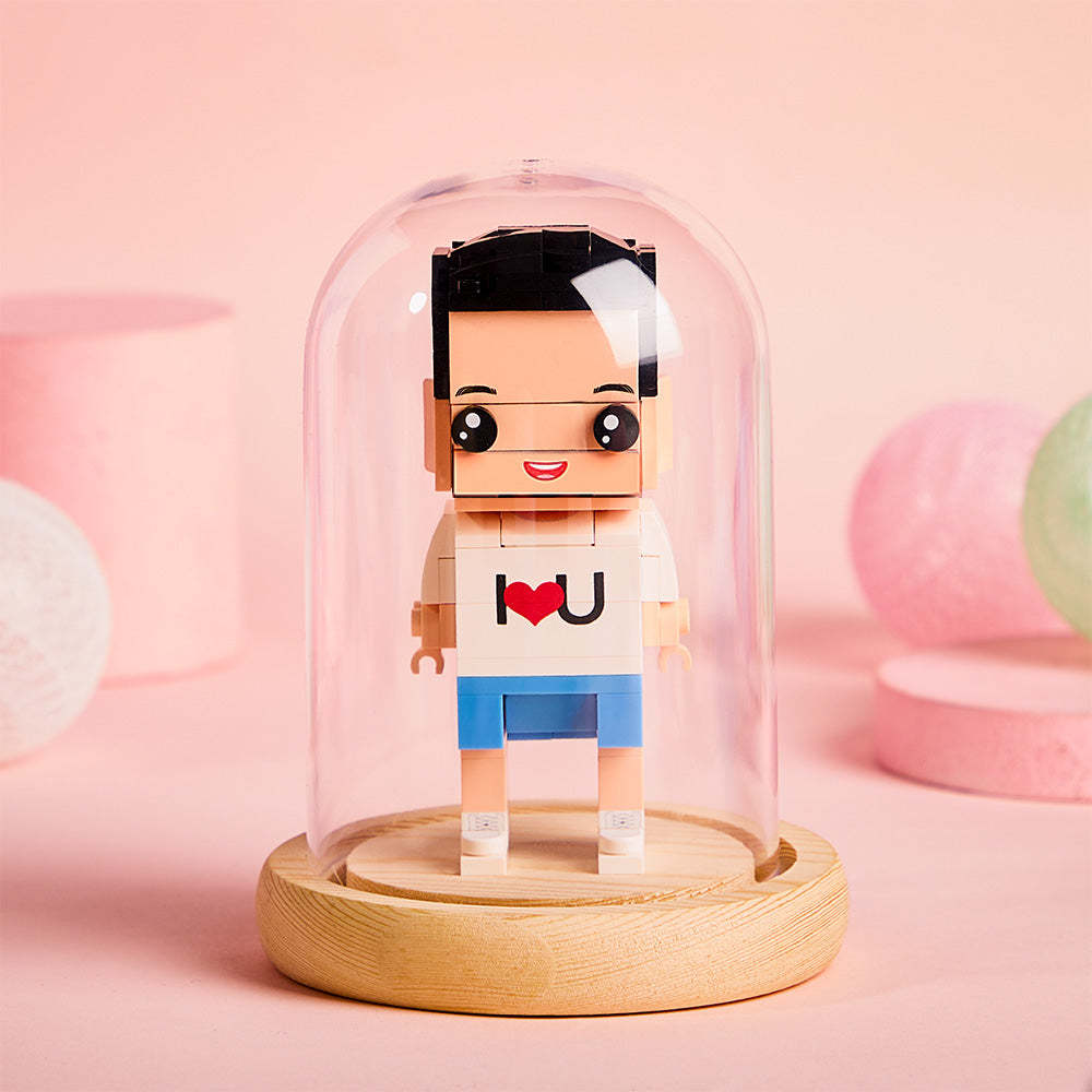 (No Brick Figures) Acrylic Anti-dust Cover Wooden Base with Light 8*12.5cm