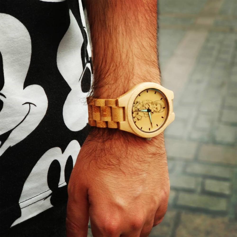 Custom Engraved Bamboo Photo Watch Wooden Leather Strap