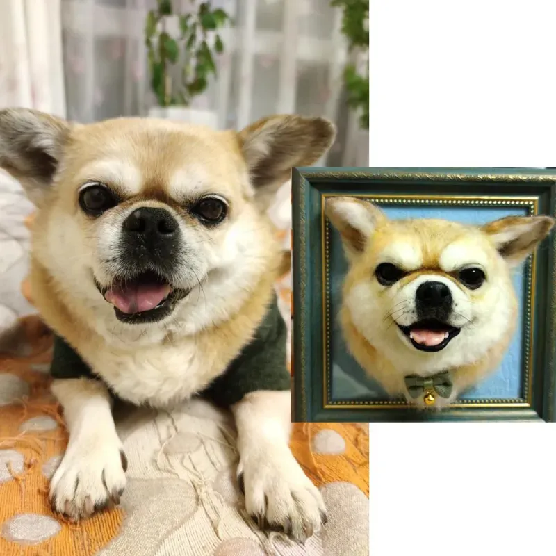 Needle Felt Dog Head in Frame, Custom Needle Felted Dog, Gift for Dog Lovers