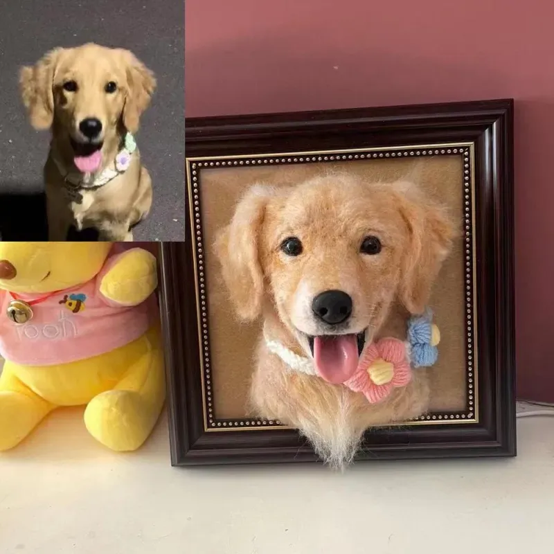 Custom Needle Felted Dog Portrait in Framed
