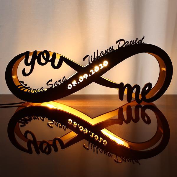 Gift for Her Custom Infinity I Love You Night Light Engraved Wood Lamp