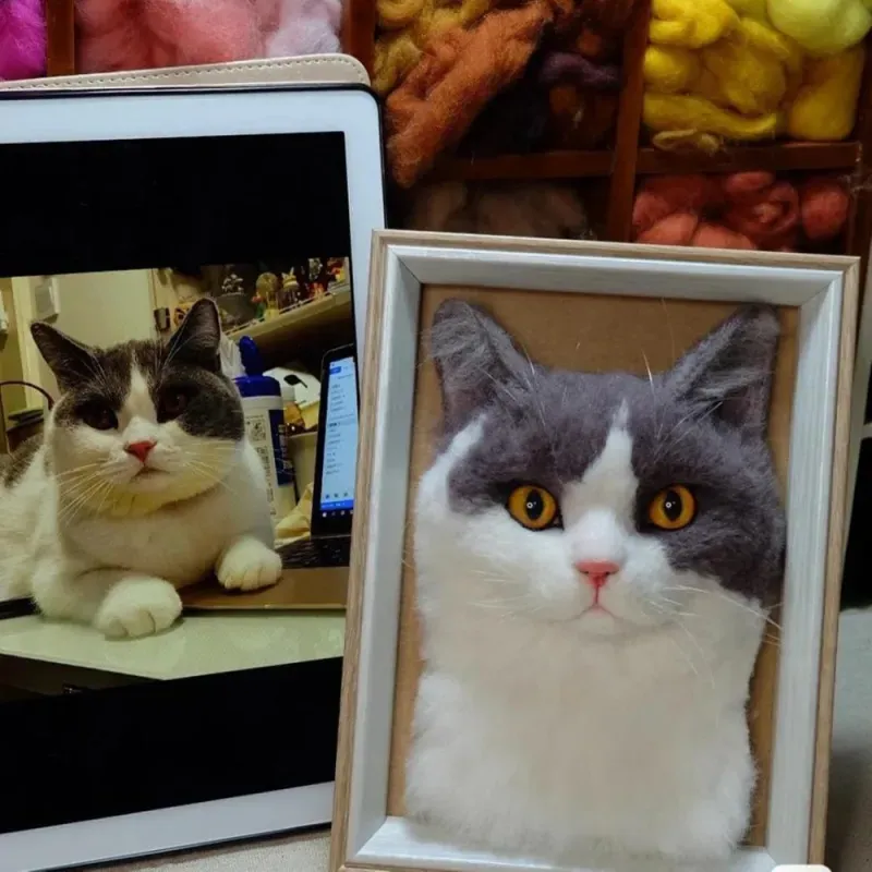 Realistic Needle Felting Cat Portrait, Custom Felting Cat Portrait Pet Memorial Gift