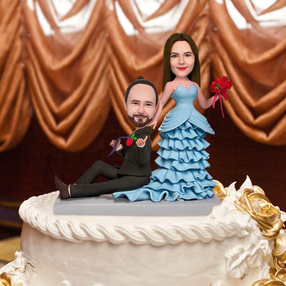 Fully Customizable 2 Poeple Custom Bobblehead With Engraved Text Cake Decor