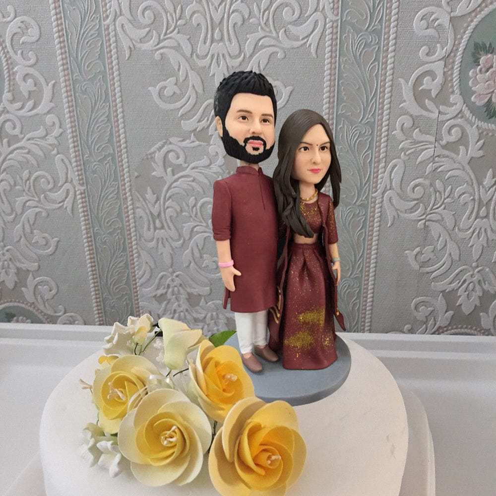Fully Customizable 2 person Custom Bobblehead With Engraved Text Cake Decor