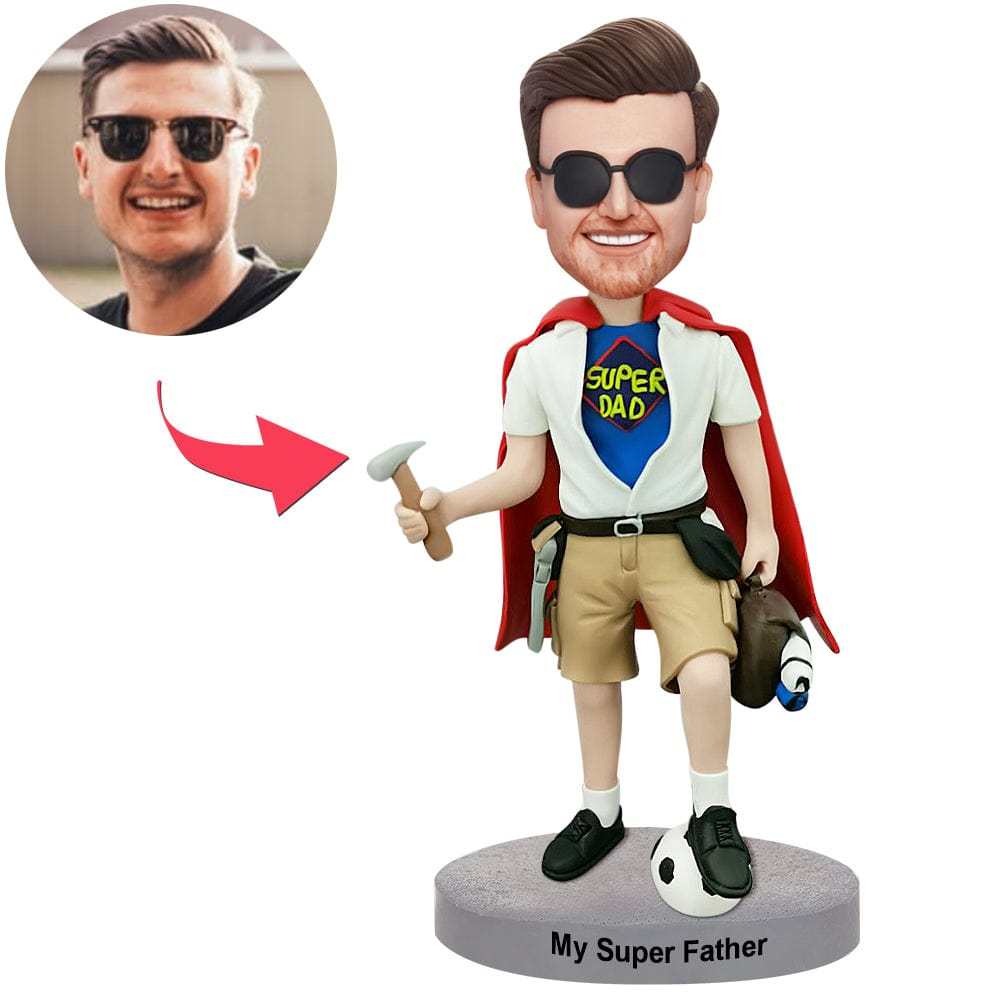 Fathers Day Bobblehead Custom Bobblehead with Engraved Text Fathers Day Gifts - SuperDad