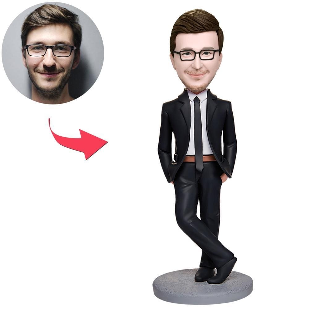 Custom Business Man With Hands In Pockets Bobbleheads With Engraved Text