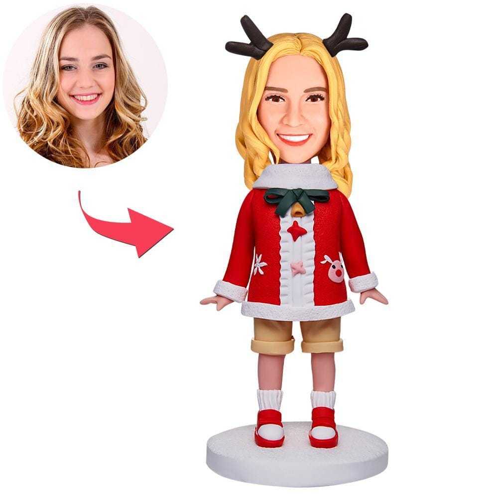 Custom Bobblehead Christmas Girl With Antlers Gifts for Girlfriend