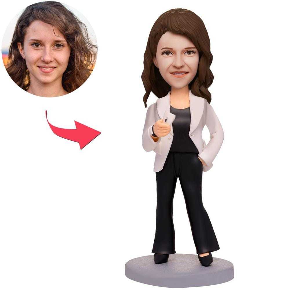 Custom Business Modern Woman Bobbleheads With Engraved Text
