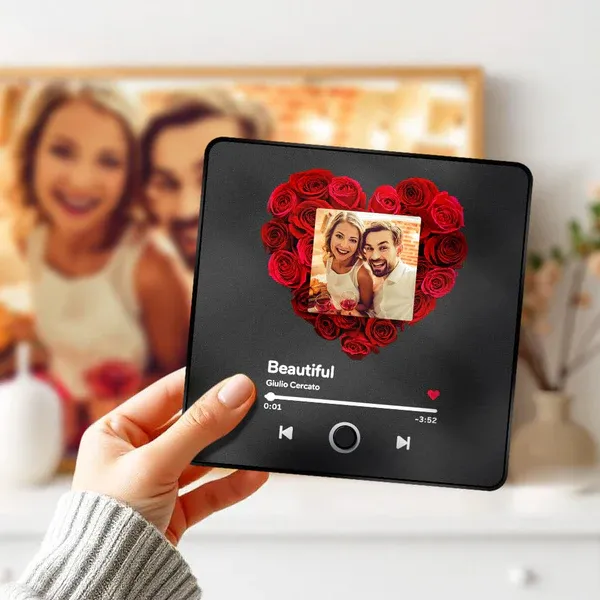 Personalized  Picture Album Fridge Magnet Customized Music Fridge Magnet Can Play Music Rose Flower Gift for Christmas