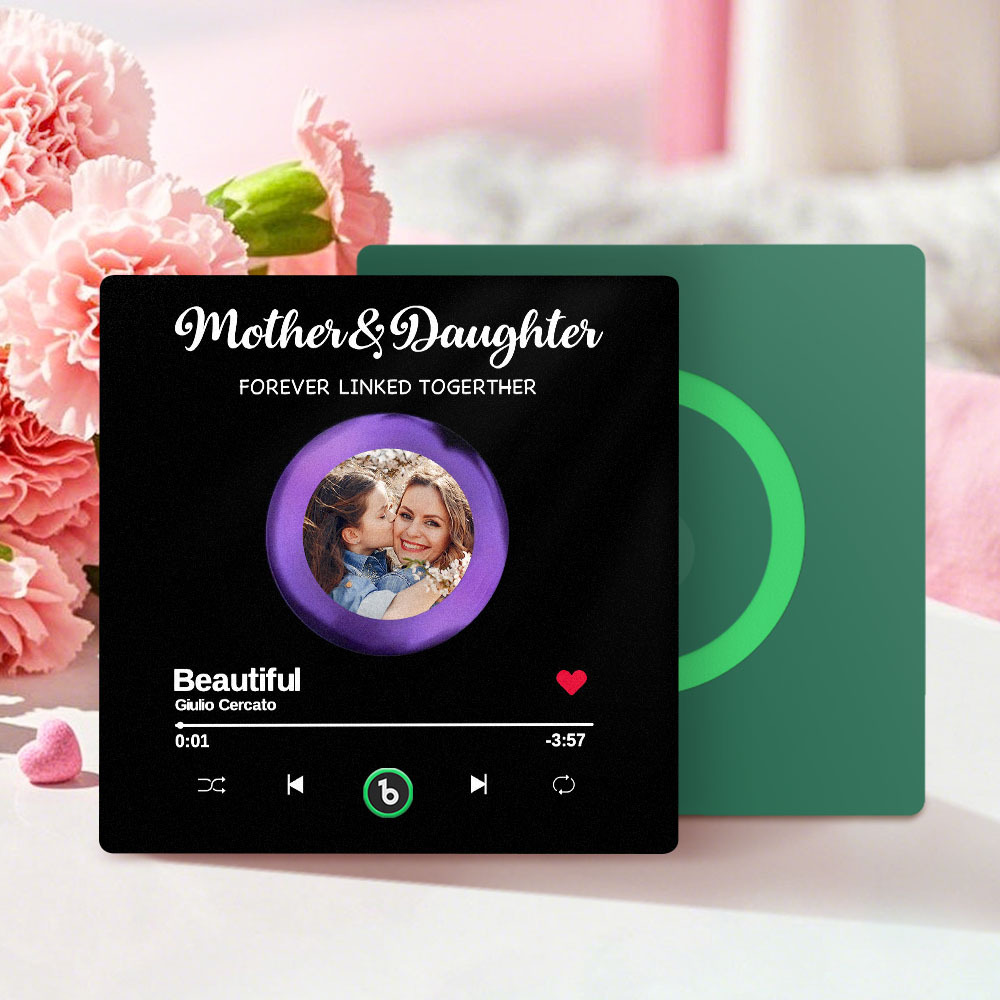 Custom Photo Mother And Daughter Forever Linked Together Family Personalized Custom Music Fridge Magnet That Can Play Songs Mother's Day Gift