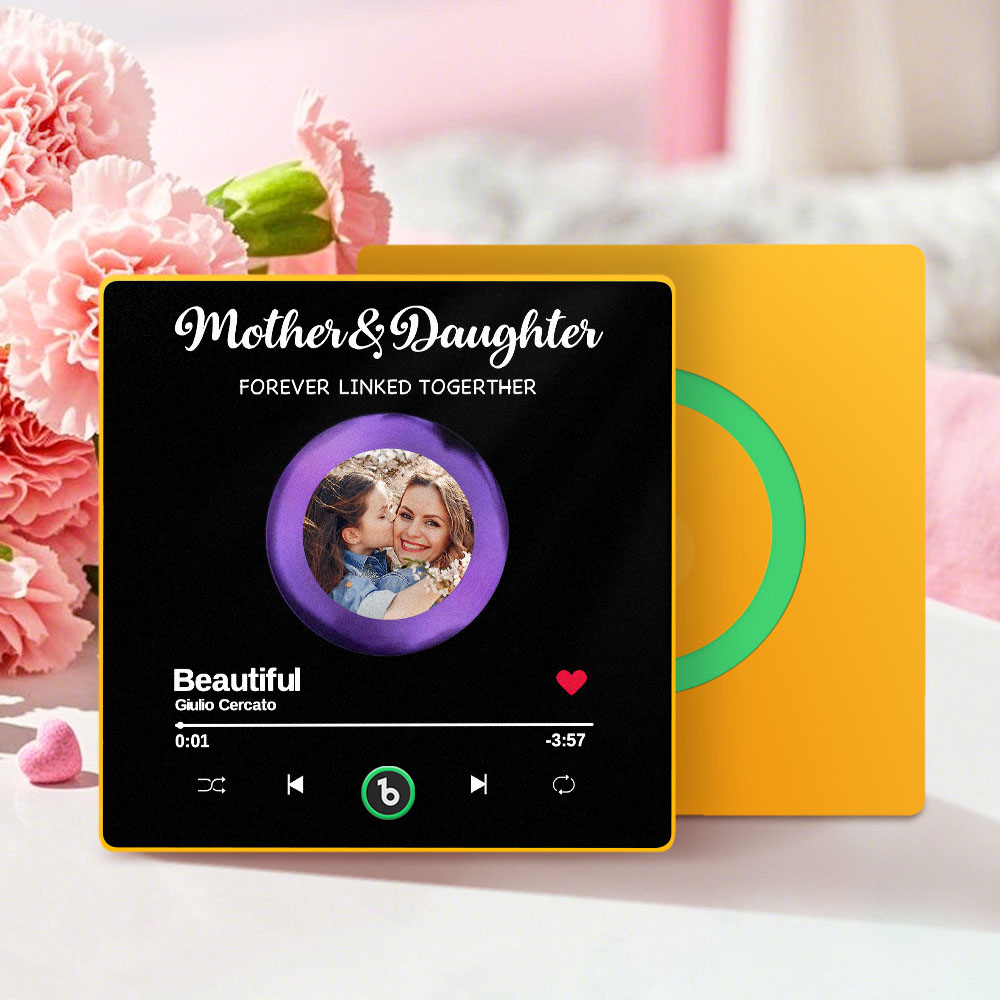 Custom Photo Mother And Daughter Forever Linked Together Family Personalized Custom Music Fridge Magnet That Can Play Songs Mother's Day Gift