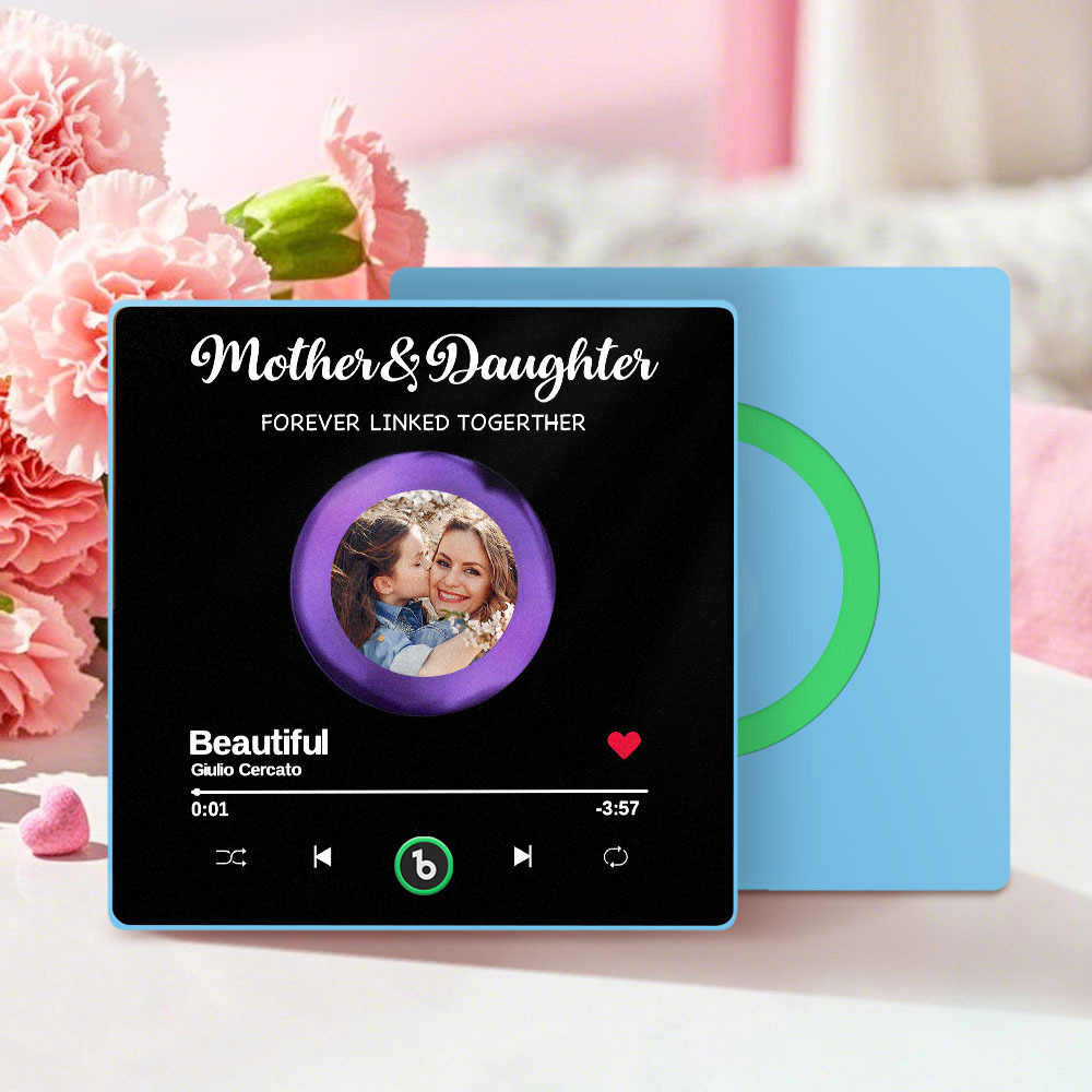 Custom Photo Mother And Daughter Forever Linked Together Family Personalized Custom Music Fridge Magnet That Can Play Songs Mother's Day Gift