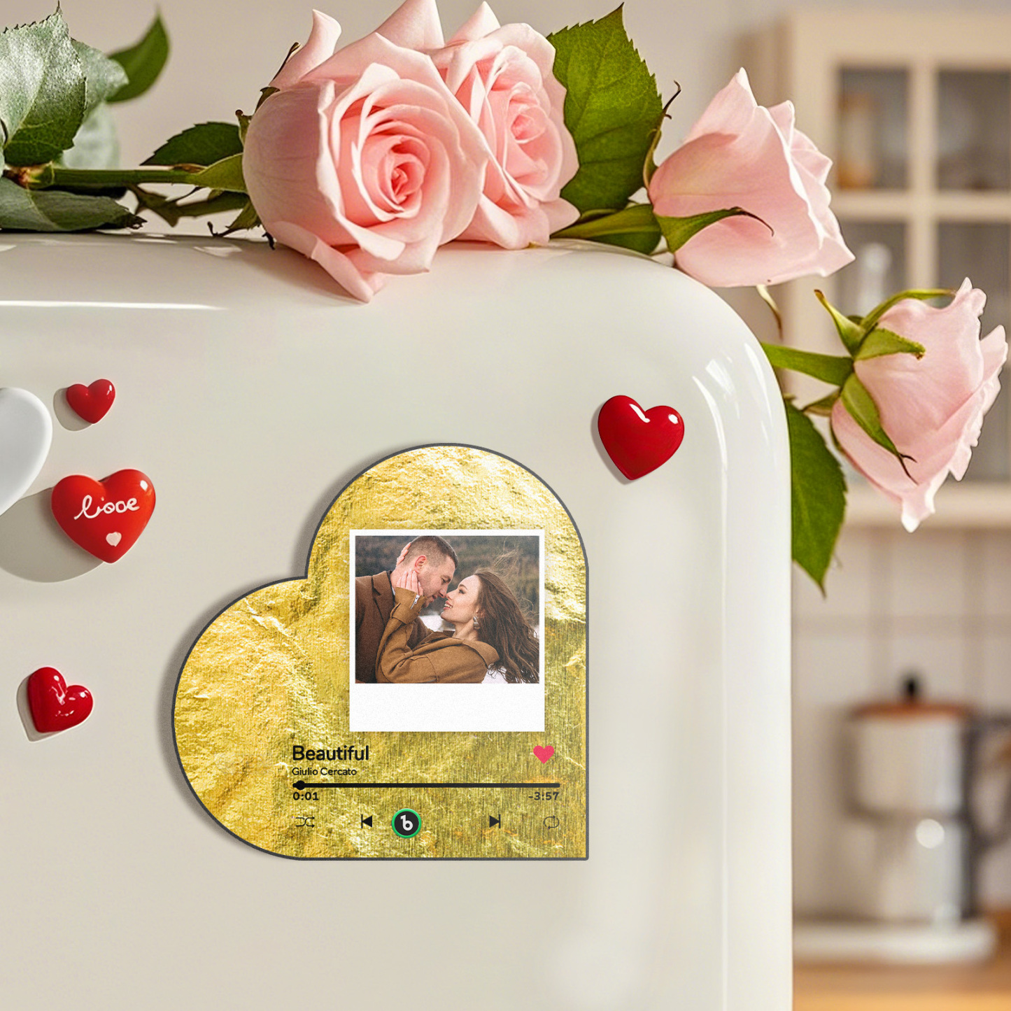 Custom Music Fridge Magnet Custom Heart Frame Album Fridge Magnet Music Wall Photo Sticker - Get Photo Blanket