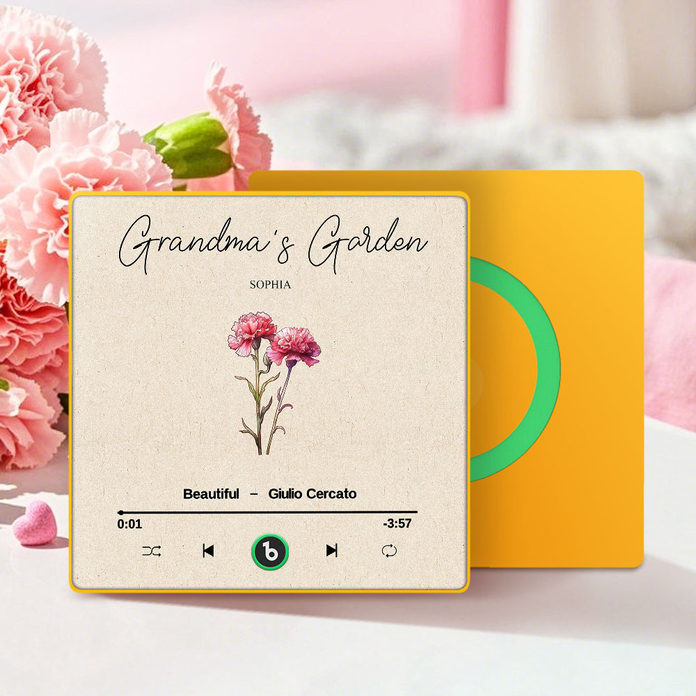 Grandma's Garden Retro Birth Flower Bouquet Personalized Music Fridge Magnet, Gift for Grandma, Mom