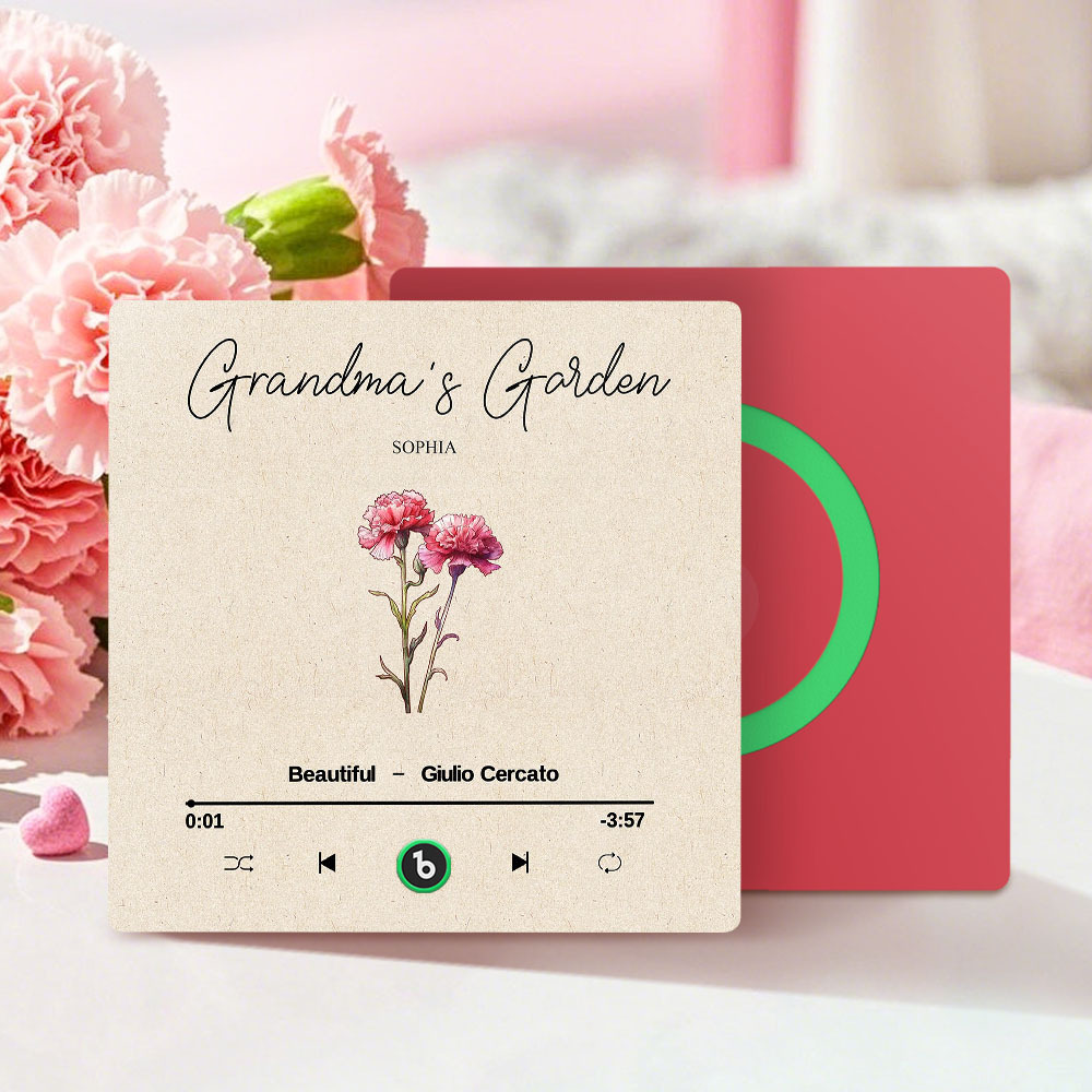 Grandma's Garden Retro Birth Flower Bouquet Personalized Music Fridge Magnet, Gift for Grandma, Mom