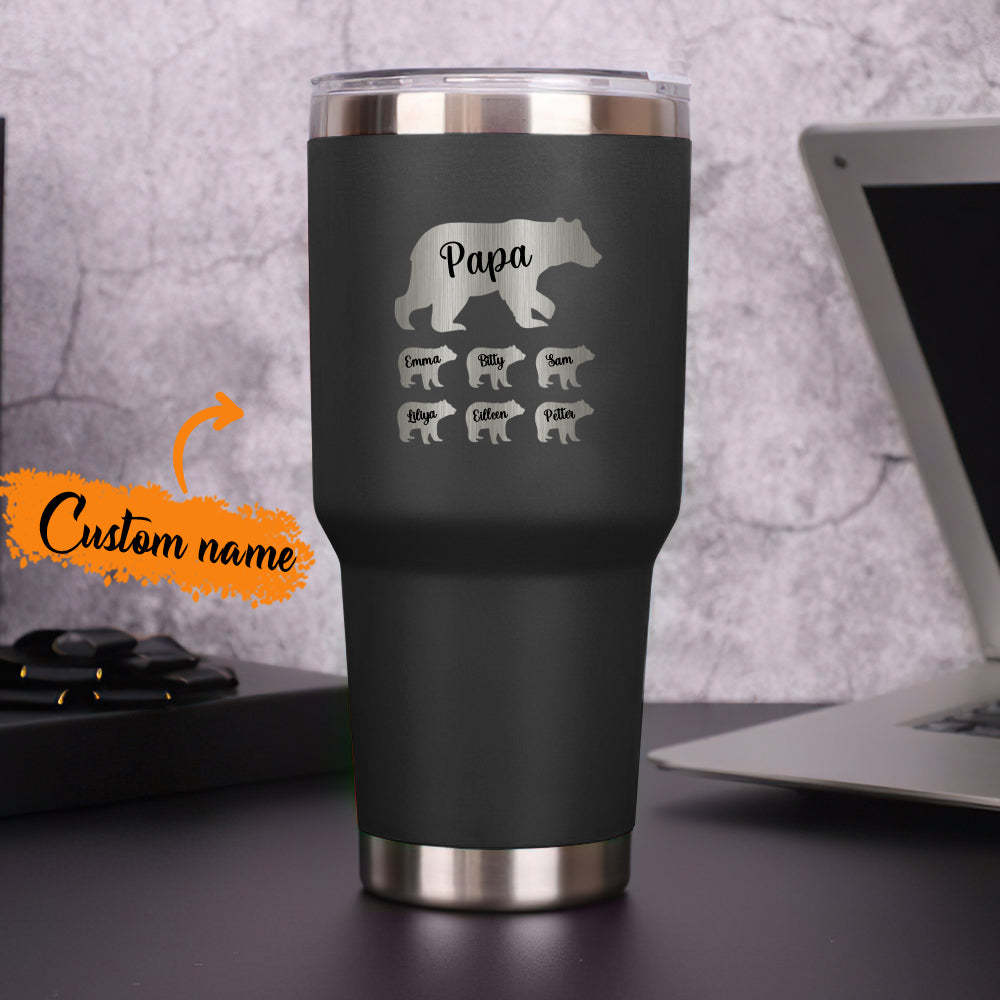 Personalized Papa Bear Tumbler Travel Mug Gift for Father's Day Gift for Dad Grandpa - mycustomtirecover