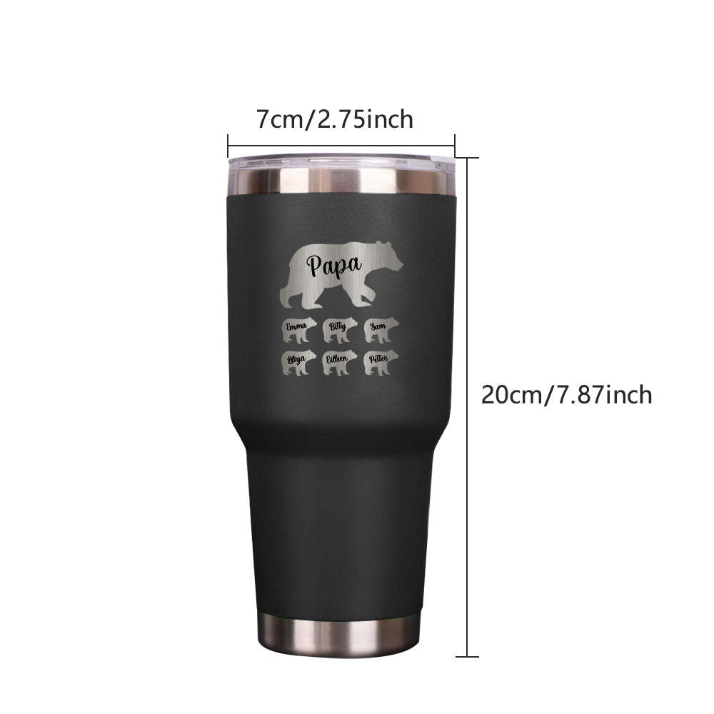 Personalized Papa Bear Tumbler Travel Mug Gift for Father's Day Gift for Dad Grandpa - mycustomtirecover
