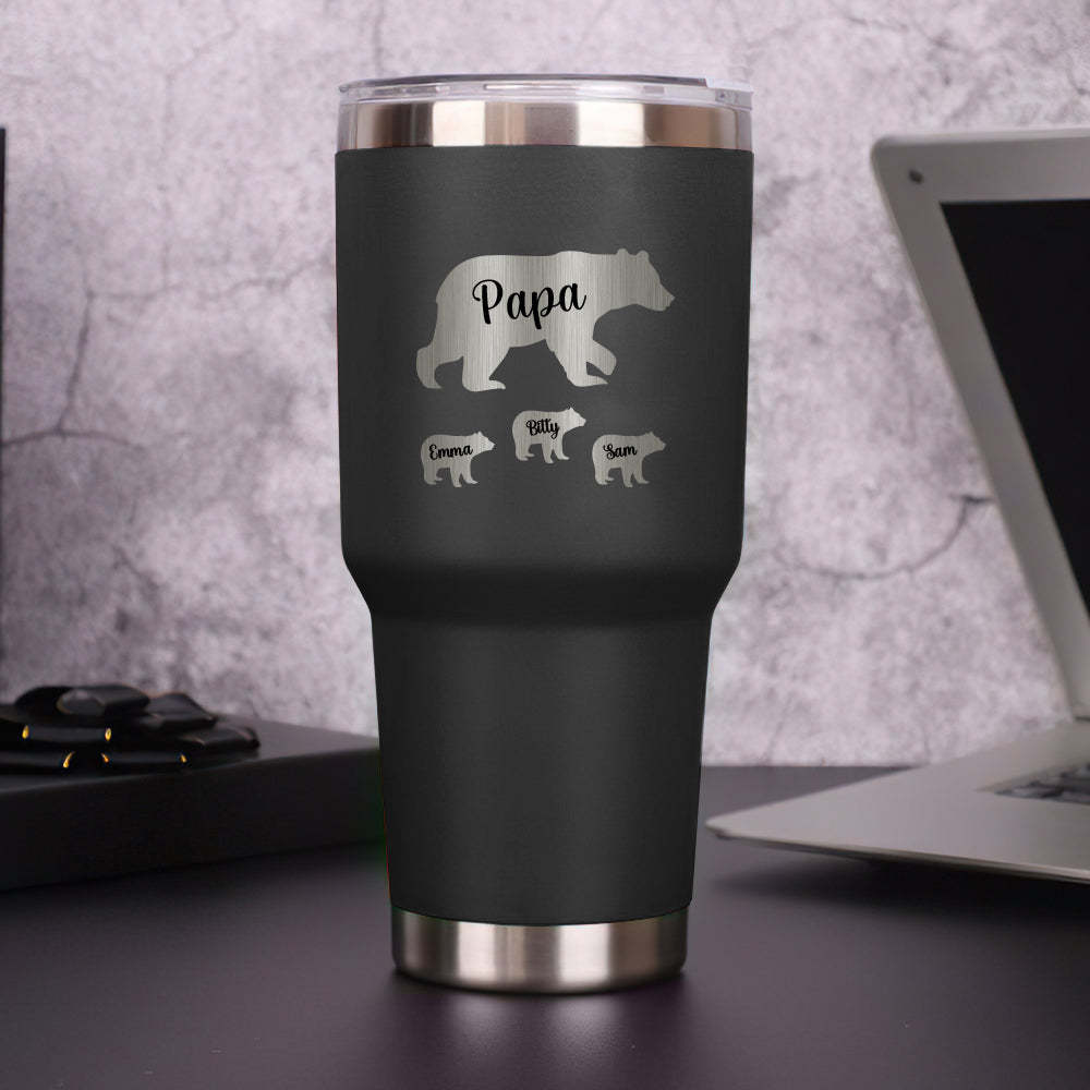 Personalized Papa Bear Tumbler Travel Mug Gift for Father's Day Gift for Dad Grandpa - mycustomtirecover