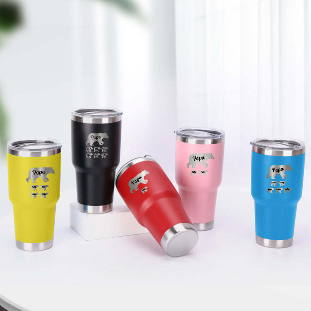 Personalized Papa Bear Tumbler Travel Mug Gift for Father's Day Gift for Dad Grandpa - mycustomtirecover