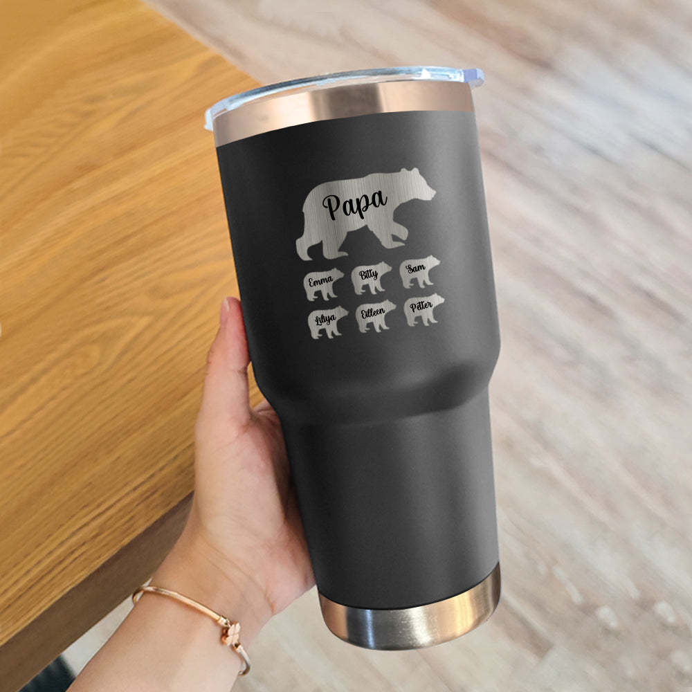 Personalized Papa Bear Tumbler Travel Mug Gift for Father's Day Gift for Dad Grandpa - mycustomtirecover