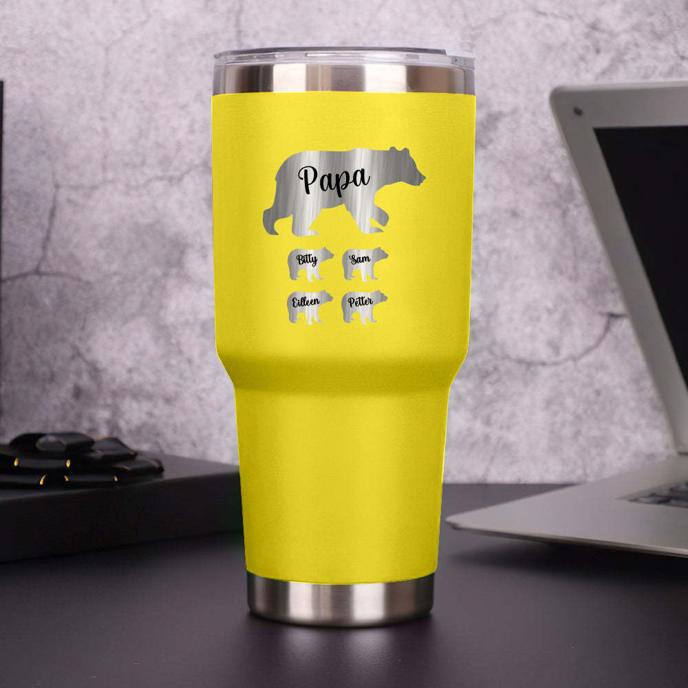 Personalized Papa Bear Tumbler Travel Mug Gift for Father's Day Gift for Dad Grandpa - mycustomtirecover