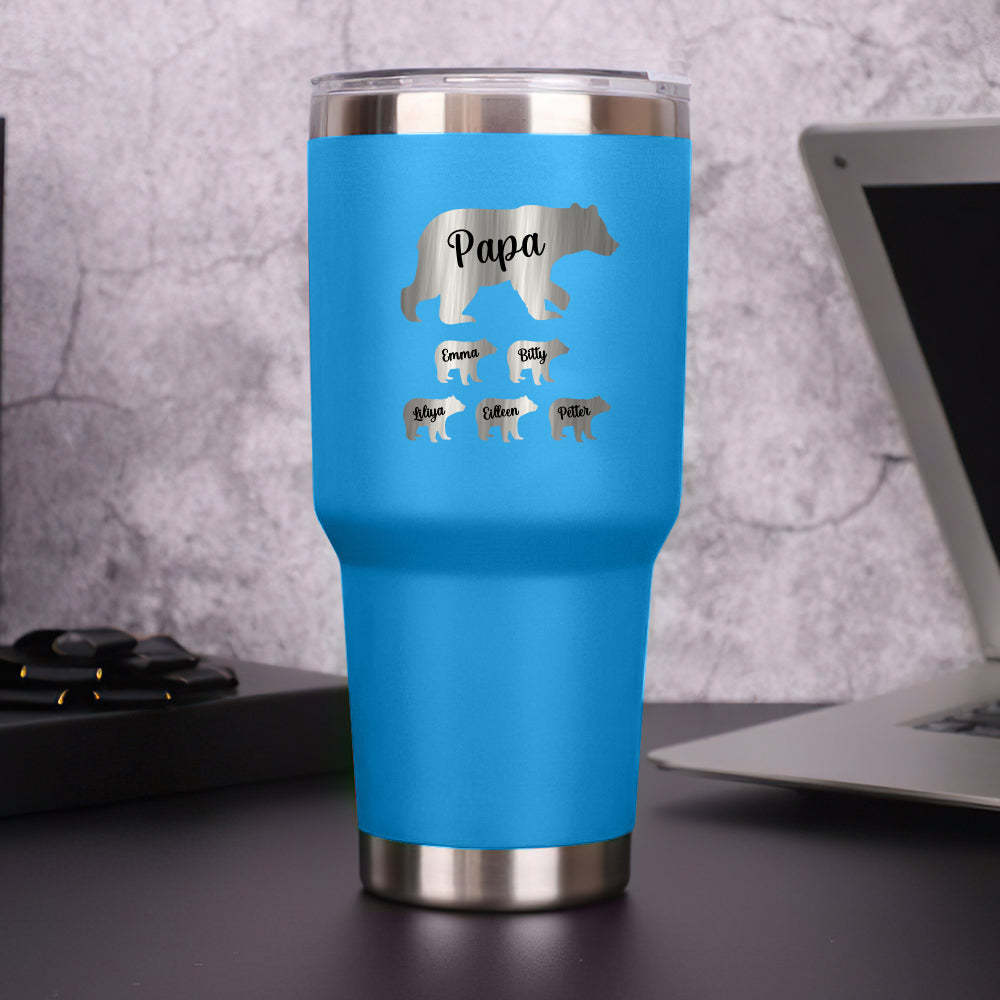 Personalized Papa Bear Tumbler Travel Mug Gift for Father's Day Gift for Dad Grandpa - mycustomtirecover