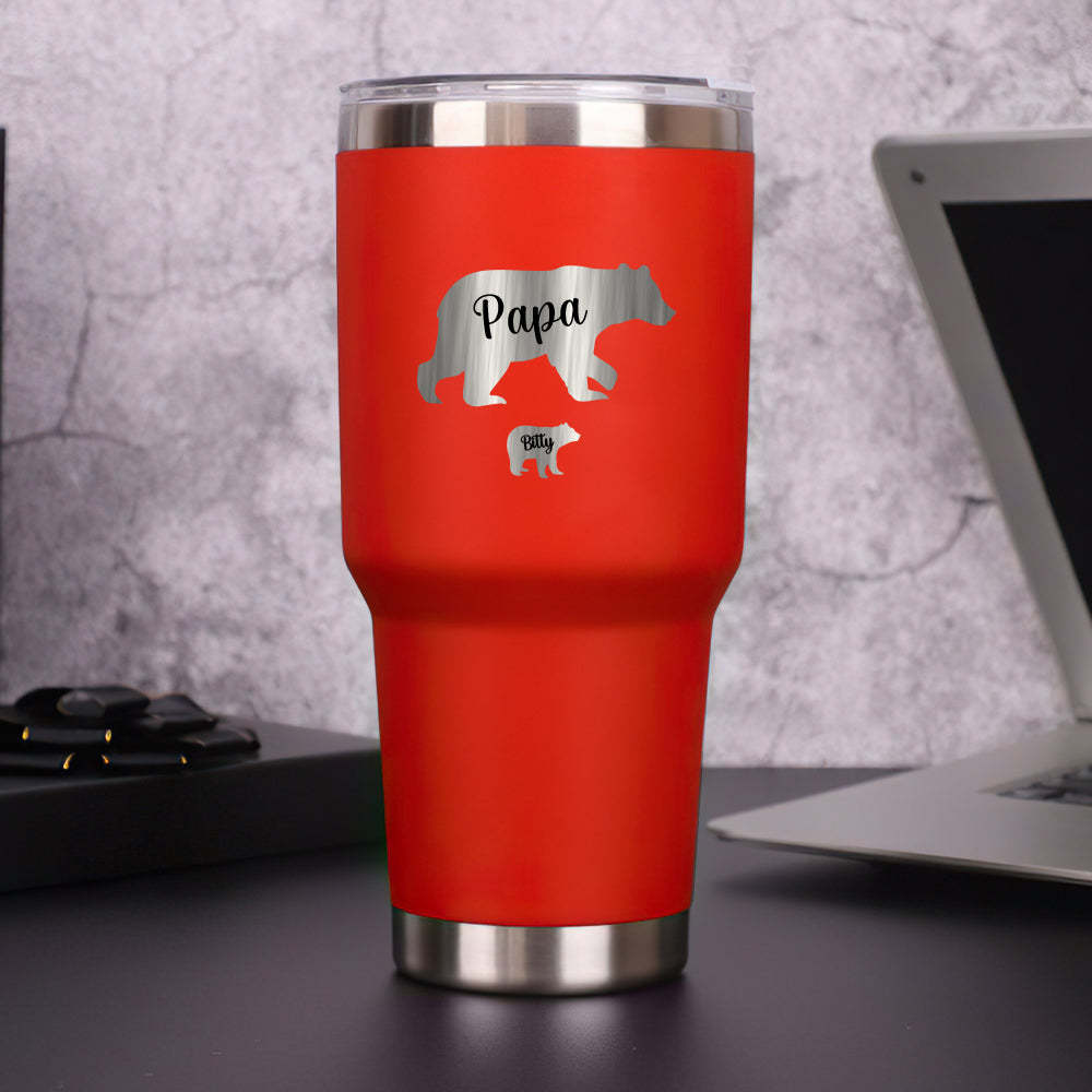 Personalized Papa Bear Tumbler Travel Mug Gift for Father's Day Gift for Dad Grandpa - mycustomtirecover