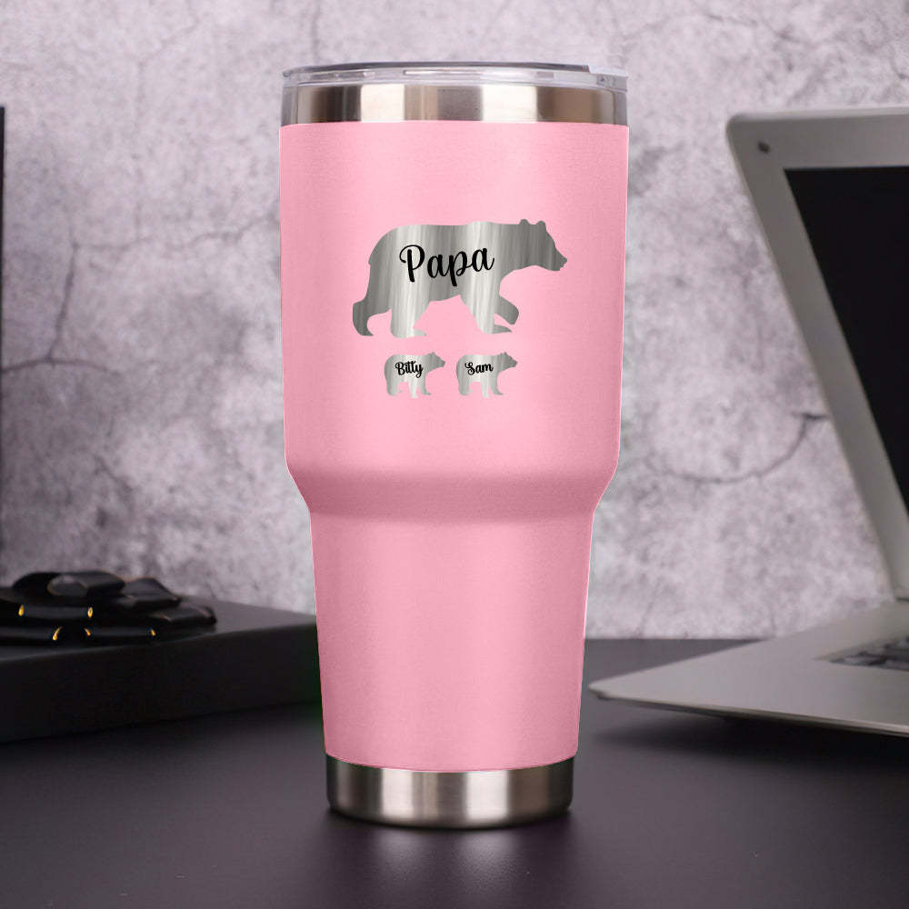 Personalized Papa Bear Tumbler Travel Mug Gift for Father's Day Gift for Dad Grandpa - mycustomtirecover