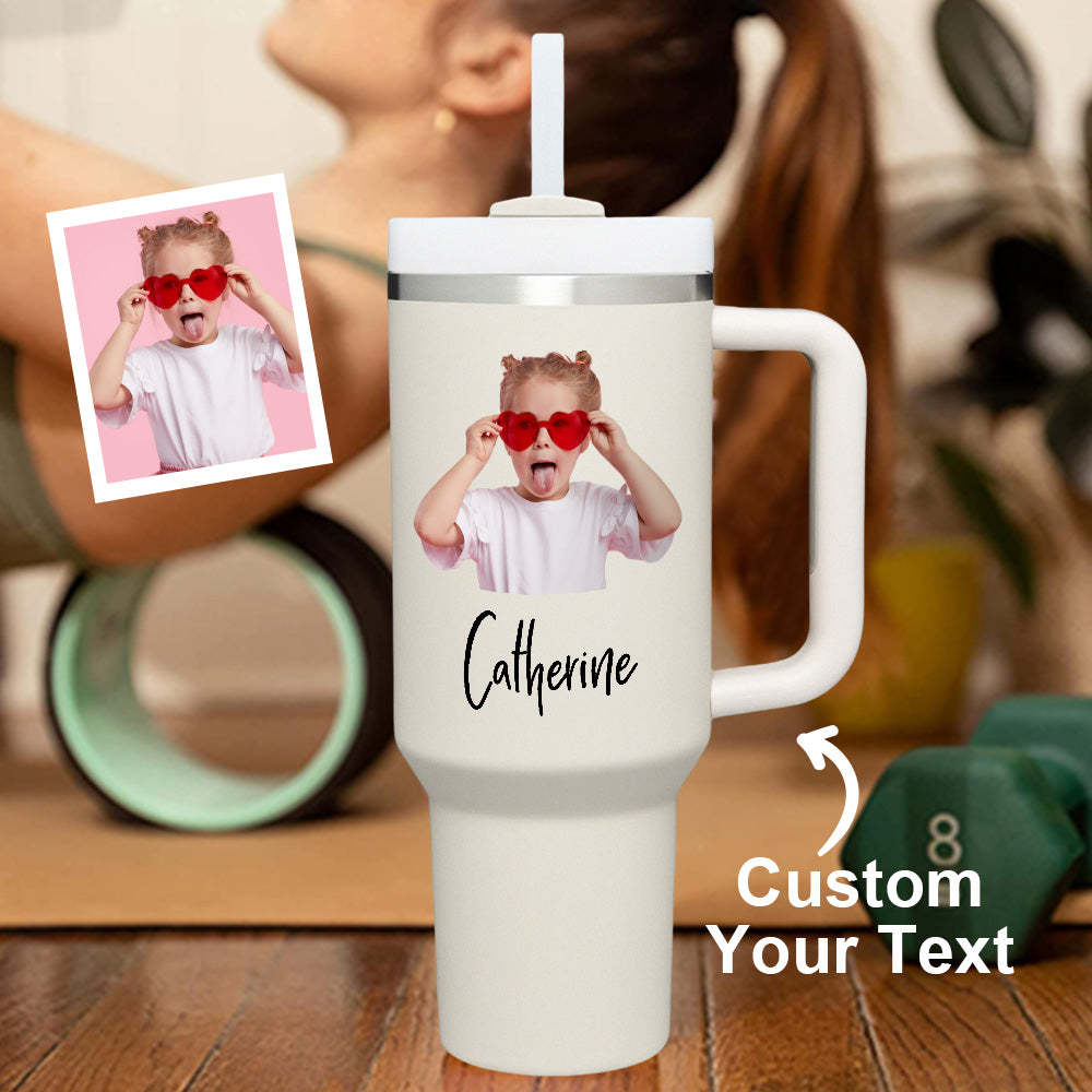 Personalized Photo Name 40oz Insulated Mug with Handle and Straw Stainless Steel Custom Travel Cup Gift for Family Friends Couples - mycustomtirecover
