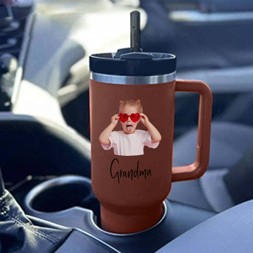 Personalized Photo Name 40oz Insulated Mug with Handle and Straw Stainless Steel Custom Travel Cup Gift for Family Friends Couples - mycustomtirecover
